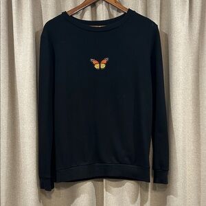 Black Butterfly Embroidered Women's Top